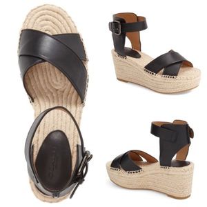 Coach Leather Espadrille Platform Wedge Sandal 8.5